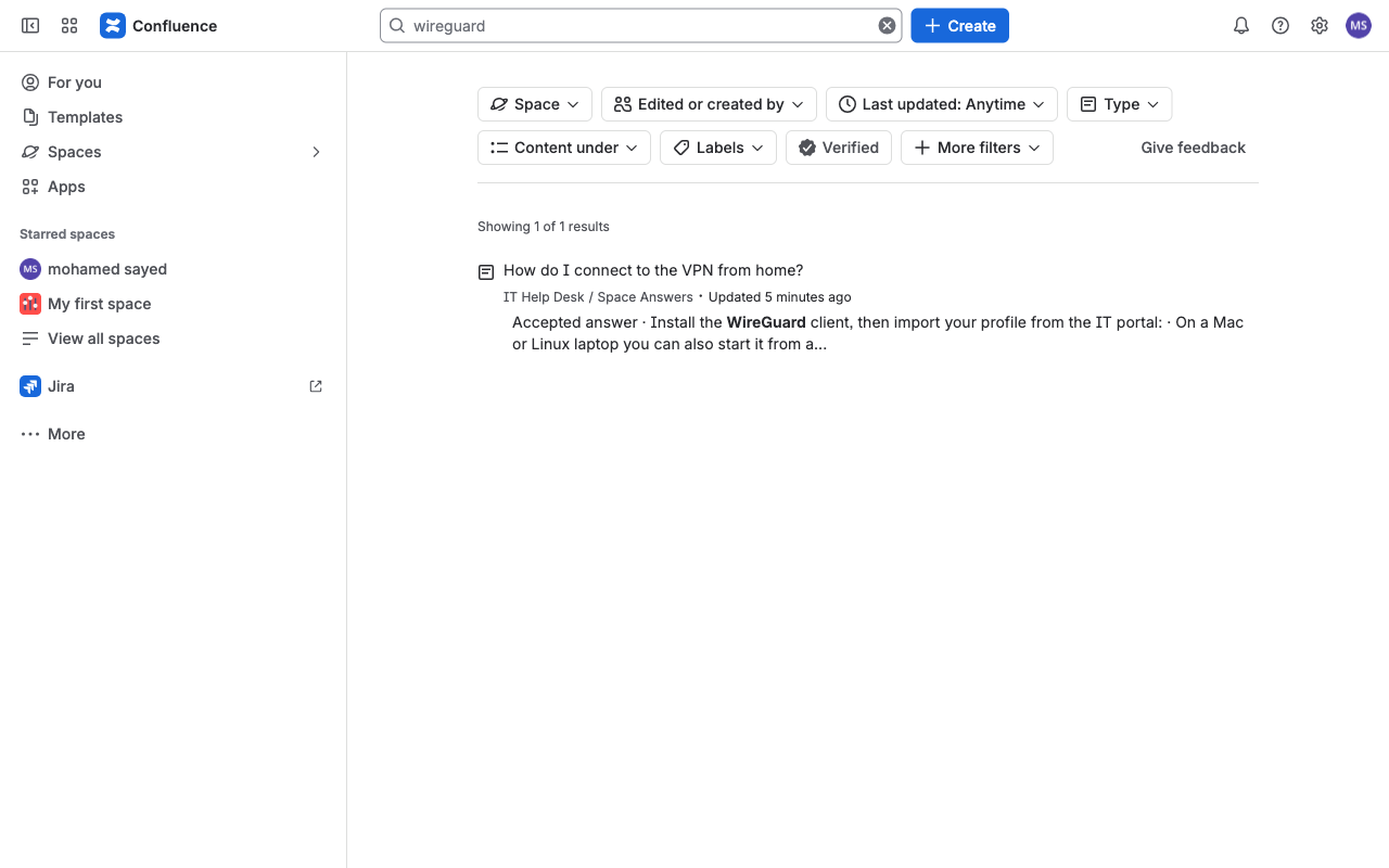 Confluence search finds the answer